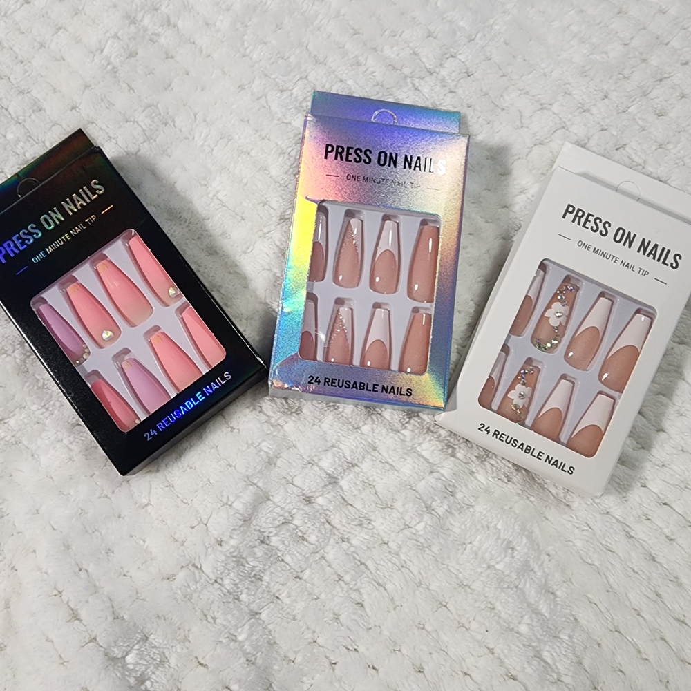 Elegant Press On Nails Set - Pink and Nude